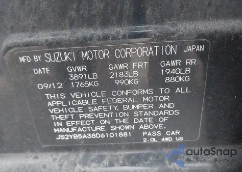 2013 Suzuki Sx4 Premium z USA, uszkodzony, nr VIN JS2YB5A38D6101881